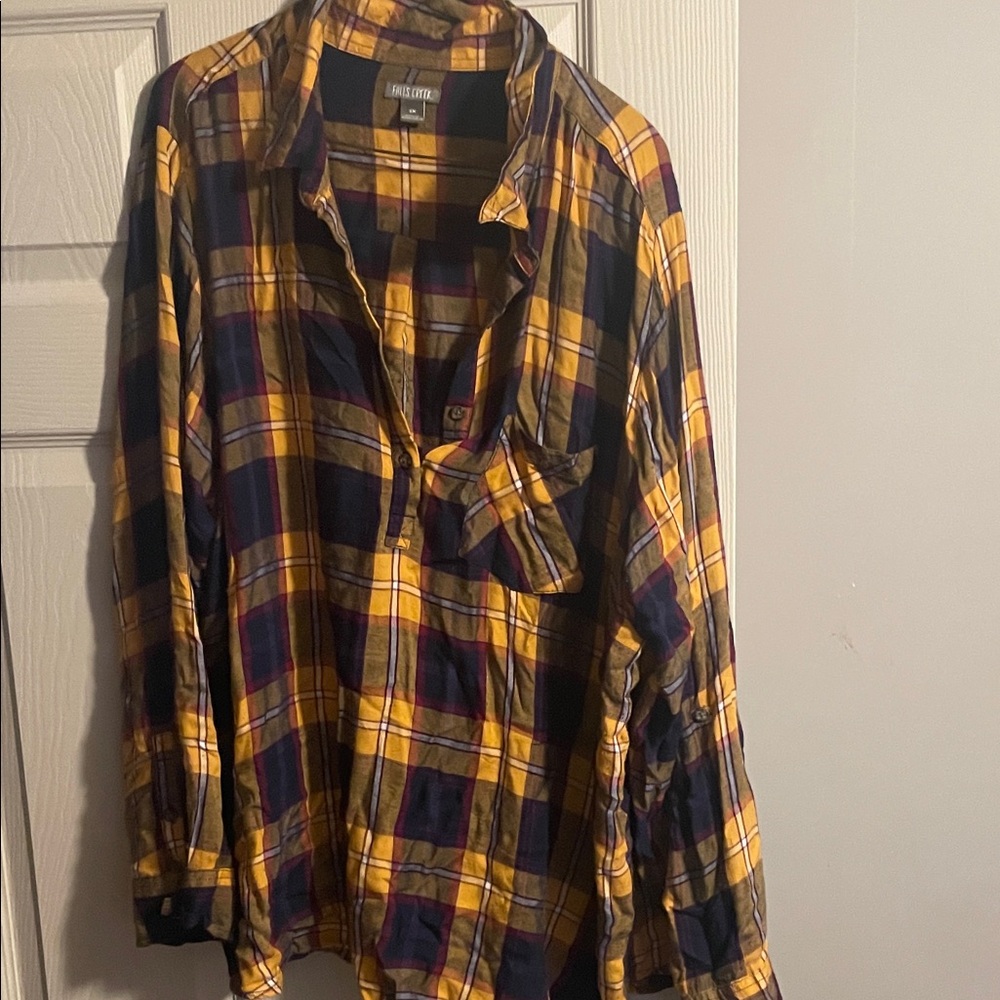 Falls Creek Yellow and Blue Plaid Button Down Shirt